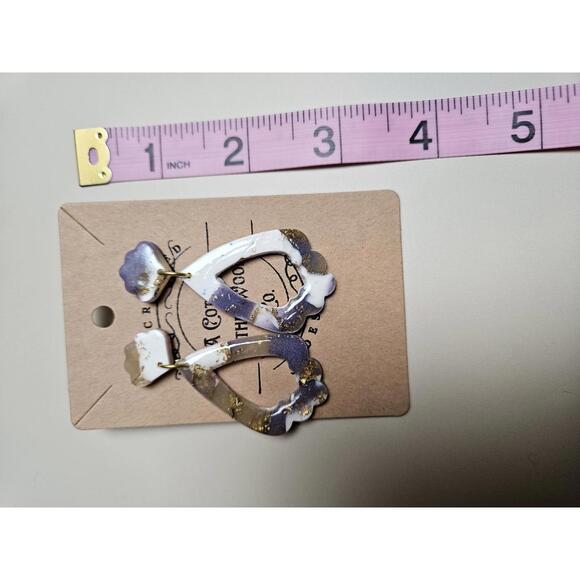 Handmade Polymer Clay Marble Purple Drop Earrings with Gold Flecks - Picture 2 of 2